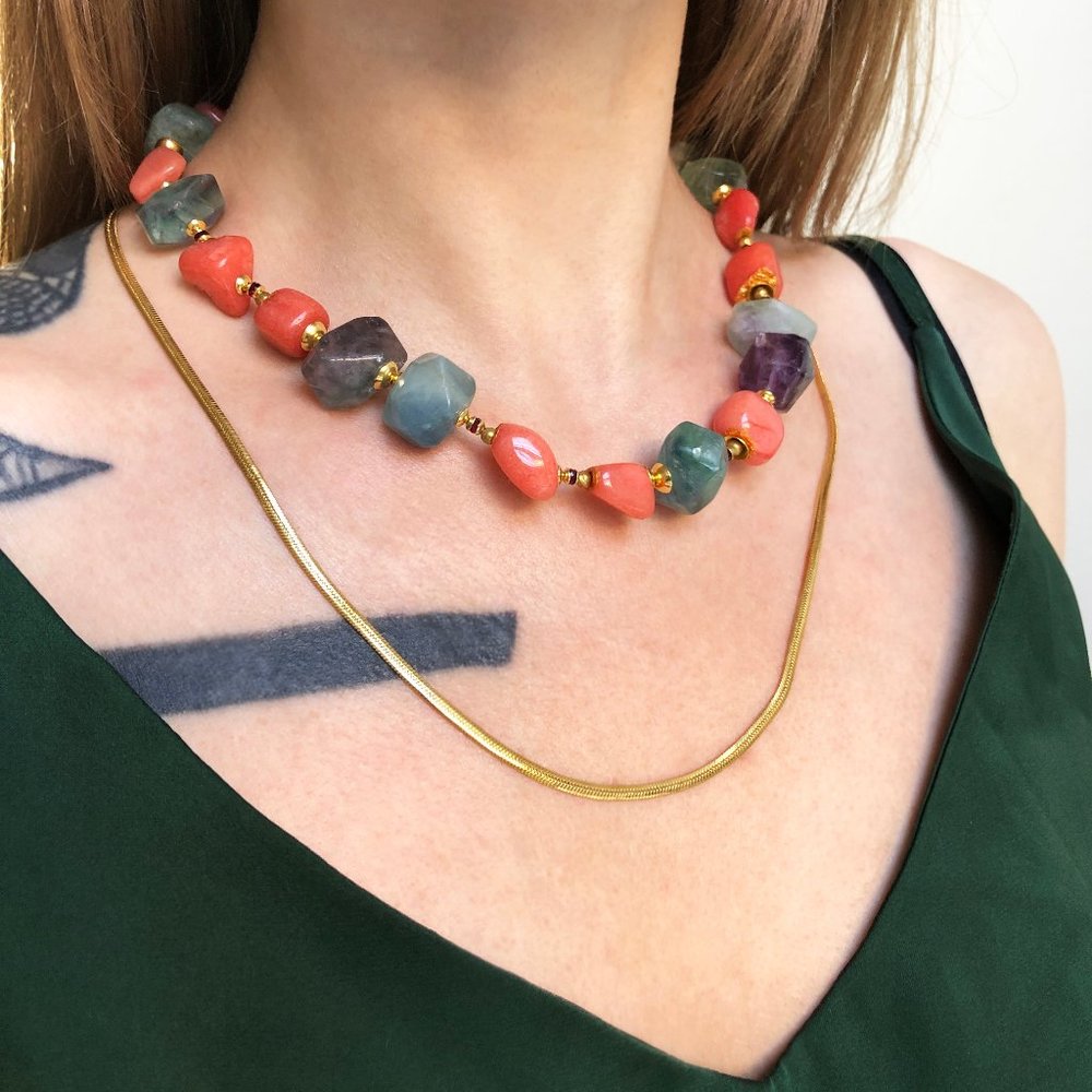 Colorful multi stone necklace, bold gemstone bead necklace, handmade jewelry